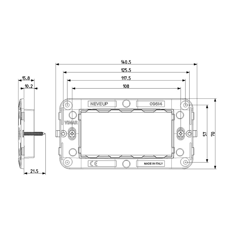 VIMAR Support de montage 4 modules, avec vis, pour boîtes d'encastrement 4 modules