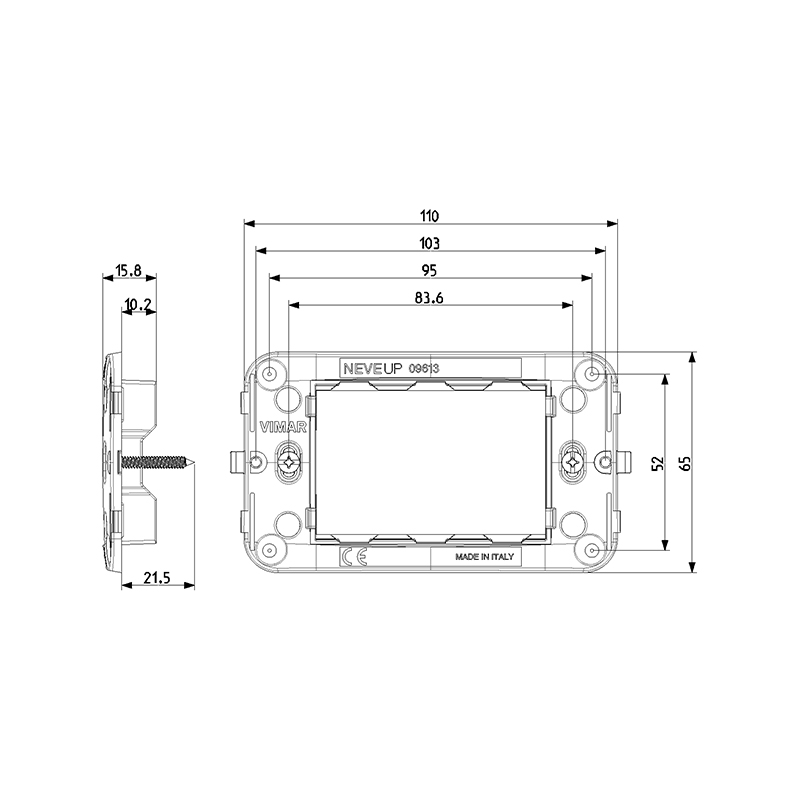 VIMAR Support de montage 3 modules, avec vis, pour boîtes d'encastrement 3 modules