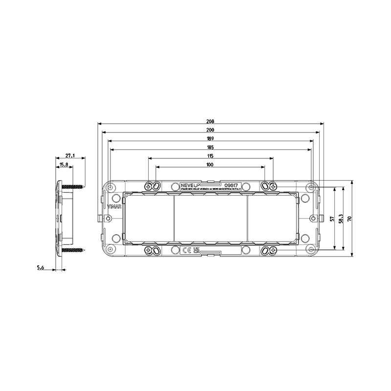 VIMAR Support de montage 7 modules, avec vis, pour boîtes d'encastrement 6/7 modules