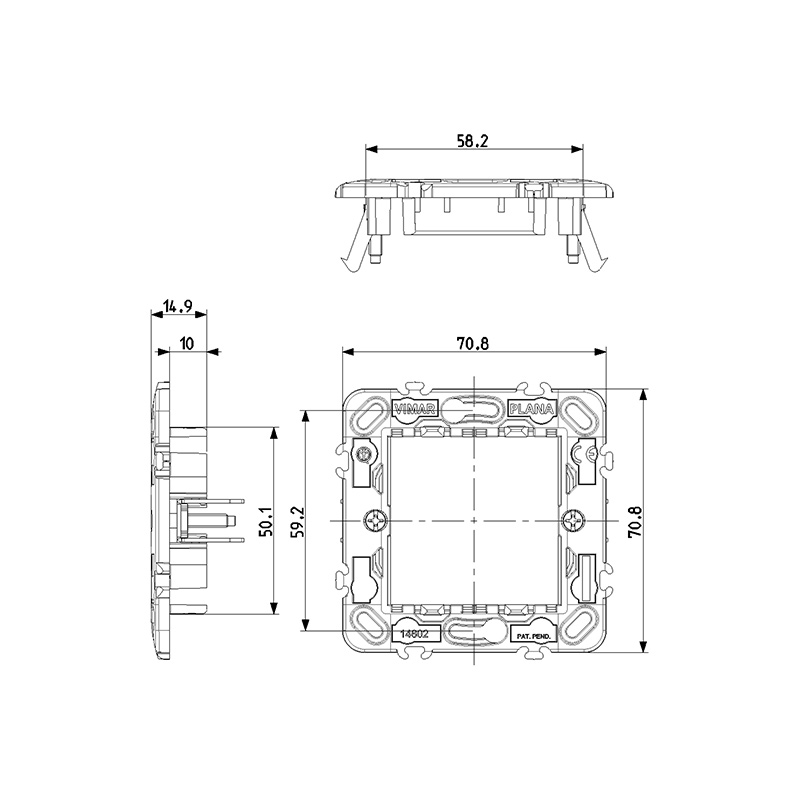 VIMAR Support de montage 2 modules, avec griffes, pour boîtes d'encastrement ø 60 mm, modulaire avec entraxe 71 mm