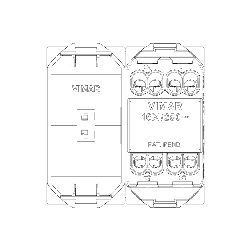 VIMAR Inverseur 1P 16 AX 250 V~, blanc - 2 modules. Maxi 200 W pour lampes autoballastées 