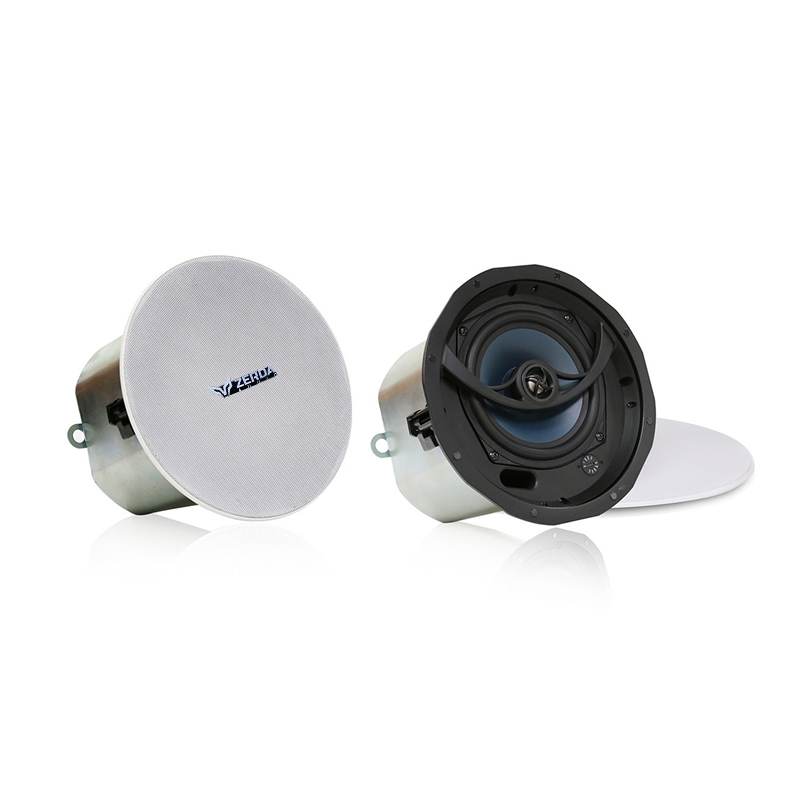 Haut Parleur de Plafond avec Woofer 6 pouces, puissance nominale de 7.5W/15W/30W/60W/60W/16Ω
/ l'impédance des haut-parleurs de 16Ohms / réponse fréquentielle de 62Hz--20KHz / et une sensibilité de 88 dB. 