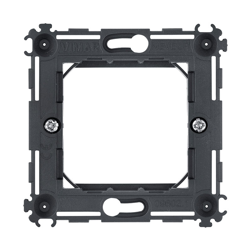 Support 2 modules, avec griffes, pour boîtes d'encastrement ø 60 mm, modulable avec entraxe 71 mm.