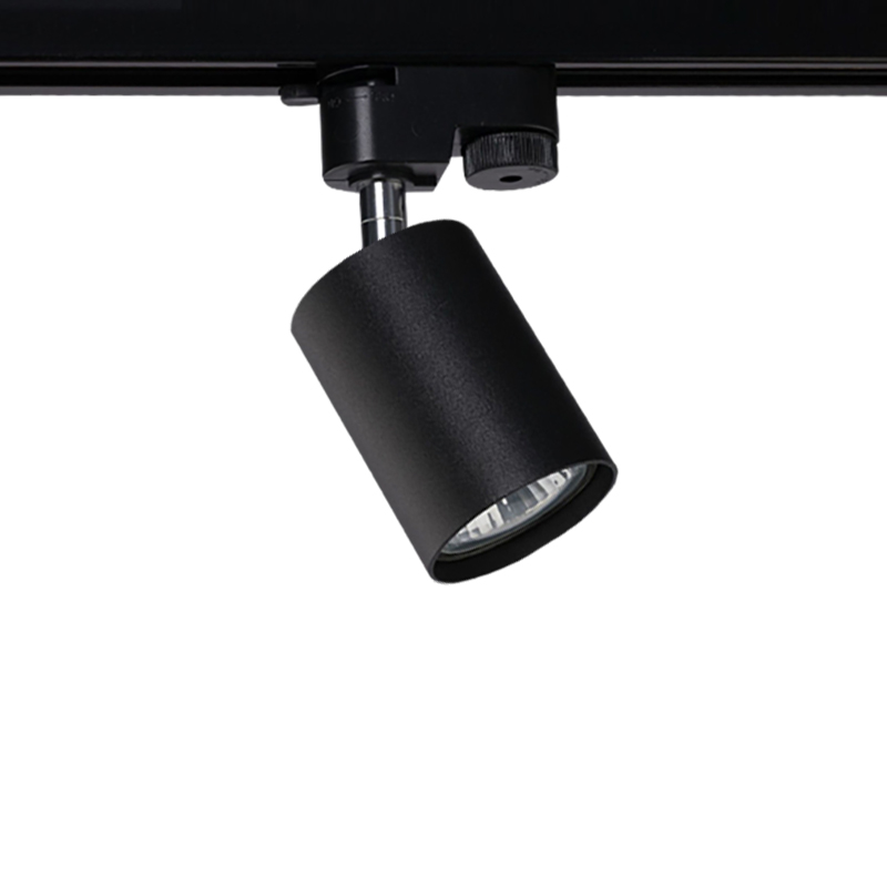 Spotlight sur rail orientable noir sable or en aluminium, diamètre de φ60xH85mm et de type LED GU10 / Avec adaptateur pour 2 fils de piste