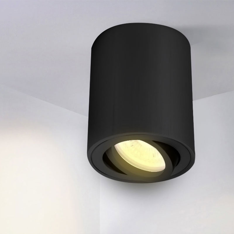 Support de spot rond fixe 90mm avec douille GU10 automatique noir