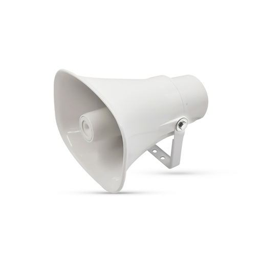 Horn speaker with 10W power, voltage of 70-100V/ frequency response of 400Hz-6.6KHz/ and sensitivity of 106dB.