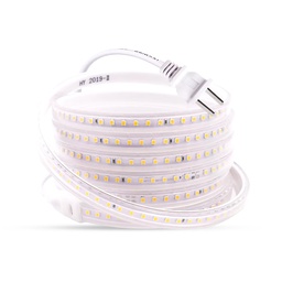 Ruban LED de type SMD 2835 triple ligne, voltage de 220V, puissance de 10W/M / indice de protection IP65 / Température de couleur 3000K Blanc Chaud