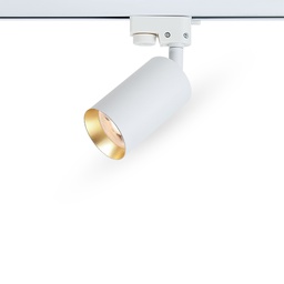 Spotlight sur rail orientable sable blanc avec anneau intérieur en or en aluminium, diamètre de φ60xH85mm et de type LED GU10 / Avec adaptateur pour 2 fils de piste